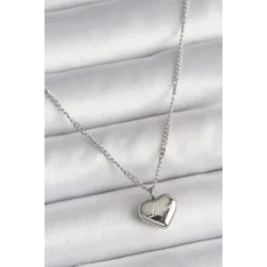 316L Çelik Gümüş Renk Zincir Love İşleme Kalp Figür Kadın Kolye