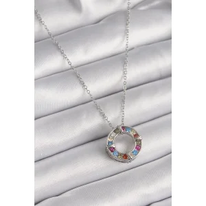 316L Çelik Gümüş Renk Zincir Renkli Zirkon Taşlı Xoxo Model Kadın Kolye