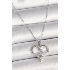 316L Çelik Gümüş Renk Zincir Zirkon Taş Detaylı Kalp Model Kadın Kolye