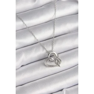 316L Çelik Gümüş Renk Zincir Zirkon Taş Detaylı Kalp Model Sonsuzluk Detay Kadın Kolye