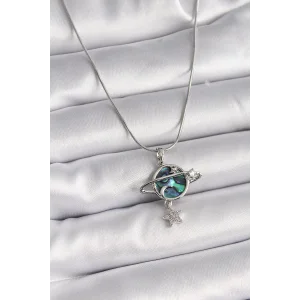 316L Çelik Gümüş Renk Zincir Zirkon Taşlı Gezegen Model Kadın Kolye