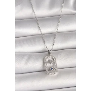 316L Çelik Gümüş Renk Zincir Zirkon Taşlı Göz Yıldız Model Kadın Kolye