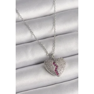 316L Çelik Gümüş Renk Zincir Zirkon Taşlı Kalp Model Kadın Kolye