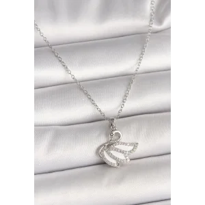 316L Çelik Gümüş Renk Zincir Zirkon Taşlı Kuğu Model Kadın Kolye