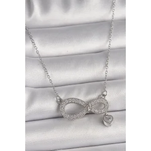 316L Çelik Gümüş Renk Zincir Zirkon Taşlı Sonsuzluk Model Taşlı Kalp Detay Kadın Kolye