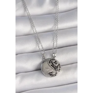 316L Çelik Gümüş Renk Zincir Zirkon Taşlı Ying Yang Model Gün Batımı İşlemeli Arakdaşlık Kadın Kolye