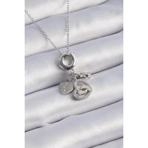 316L Çelik Gümüş Renk Zirkon Taş Detay Kalp Model Charm Kadın Kolye