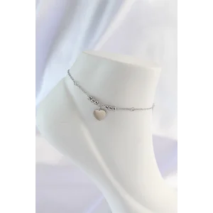 316L Çelik Gümüş Renk Zirkon Taş Detay Kalpli Halhal