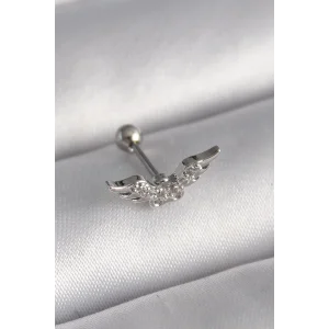 316L Çelik Gümüş Renk Zirkon Taş Detay Kanat Model Tragus Piercing
