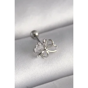 316L Çelik Gümüş Renk Zirkon Taş Detay Kurdele Model Tragus Piercing