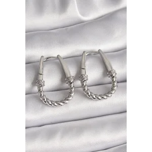 316L Çelik Gümüş Renk Zirkon Taş Detaylı Burma Halka Model Kadın Küpe