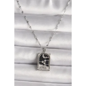 316L Çelik Gümüş Renk Zirkon Taşlı  Ay Figürlü Taror Model Kadın Kolye