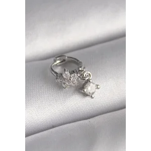 316L Çelik Gümüş Renk Zirkon Taşlı Çiçek Model Sallantı Detay Tragus Piercing