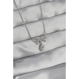 316L Çelik Gümüş Renk Zirkon Taşlı Fiyonk Detay Damla Kolye