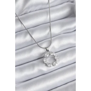 316L Çelik Gümüş Renk Zirkon Taşlı Kadın Kolye