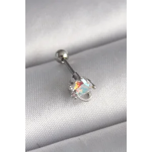 316L Çelik Gümüş Renk Zirkon Taşlı Kalp Tragus Piercing