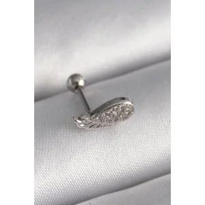 316L Çelik Gümüş Renk Zirkon Taşlı Kanat Tragus Piercing