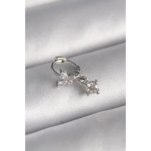 316L Çelik Gümüş Renk Zirkon Taşlı Kelebek Model Sallantı Detay Tragus Piercing