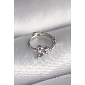 316L Çelik Gümüş Renk Zirkon Taşlı Kelebek Model Tragus Piercing