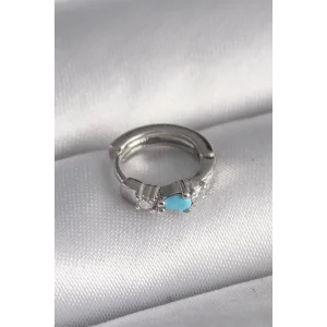 316L Çelik Gümüş Renk Zirkon Taşlı Mavi Boncuk Detay Tragus Piercing