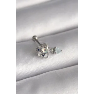 316L Çelik Gümüş Renk Zirkon Taşlı Sallantı Kalp Detay Tragus Piercing