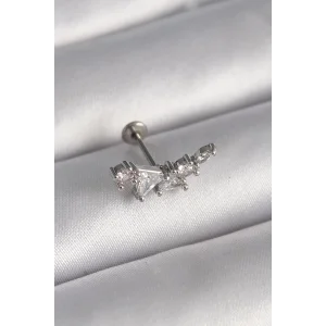 316L Çelik Gümüş Renk Zirkon Taşlı Tragus Piercing