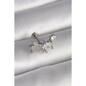 316L Çelik Gümüş Renk Zirkon Taşlı Yıldız Model Tragus Piercing