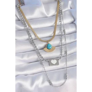 316L Çelik Mix Renk 3lü Zincir Damla Madalyon Figür Uzun Kadın Kolye