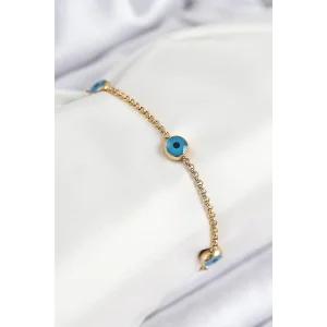 316L Çelik Nazar Boncuğu Model Gold Renk Kadın Bileklik