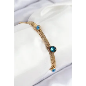 316L Çelik Nazar Boncuk Detaylı Mavi Zirkon Taşlı Model İtalyan Zincir Gold Renk Kadın Bileklik