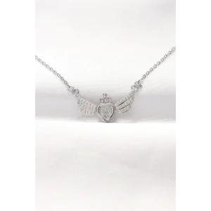 316L Çelik Silver Renk Zirkon Taşlı Kalpli Kanat Kolye