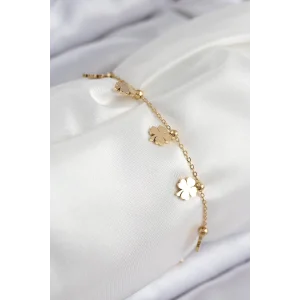 316L Çelik Sıralı Yonca Model Gold Renk Kadın Bileklik