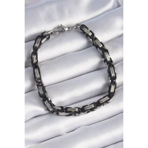 316L Çelik Siyah Gümüş Renk Kral Zincir Model Erkek Bileklik