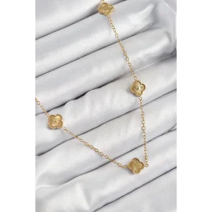 316L Çelik Yonca Model Gold Renk Kadın Kolye