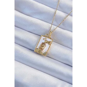 316L Çelik Zincir Altın Renk Beyaz Mineli Tarot Kolye