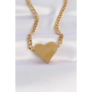 316L Çelik Zincir Altın Renk Düz Plaka Kalp Kolye