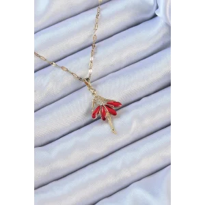 316L Çelik Zincir Altın Renk Kırmızı Etekli Zirkon Taşlı Balerin Kolye