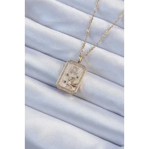 316L Çelik Zincir Altın Renk Zirkon Taşlı Aslan Figürlü Tarot Kolye