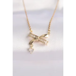 316L Çelik Zincir Altın Renk Zirkon Taşlı Kalp Detay Fiyonk Kolye