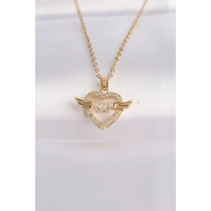 316L Çelik Zincir Altın Renk Zirkon Taşlı Kanatlı Kalp Kolye