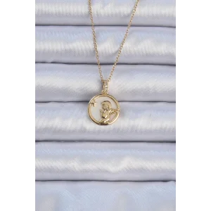 316L Çelik Zincir Altın Renk Zirkon Taşlı Mineli Melek Kolye