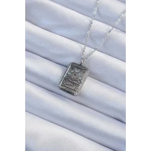 316L Çelik Zincir Eskitme Gümüş Renk Ay Figürlü Tarot Kolye