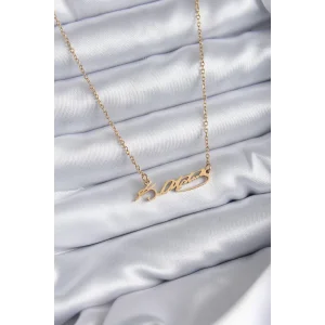 316L Çelik Zincir Gold Renk Atatürk İmzası Model Kadın Kolye