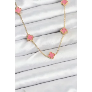316L Çelik Zincir Gold Renk Pembe Baby Boy Yonca Kadın Kolye