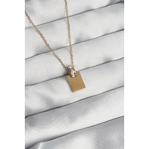 316L Çelik Zincir Gold Renk Zirkon Taşlı Aşk Mektubu Kolye