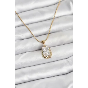 316L Çelik Zincir Gold Renk Zirkon Taşlı Kadın Kolye