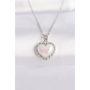 316L Çelik Zincir Gümüş Renk Beyaz Taşlı Bombeli Kalp Kolye