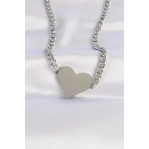 316L Çelik Zincir Gümüş Renk Düz Plaka Kalp Kolye