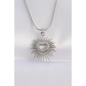 316L Çelik Zincir Gümüş Renk Kalp Güneşi Tasarımlı Kolye