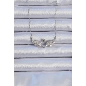 316L Çelik Zincir Gümüş Renk Kanatlı Tektaş Kolye